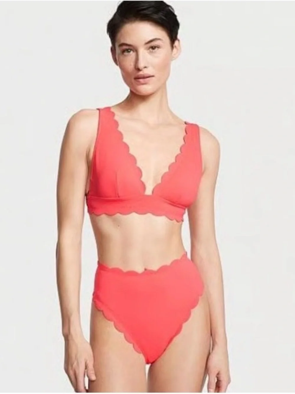 Victoria's Secret Scallop High Waist Cheeky Coral Pink Bikini, size Medium